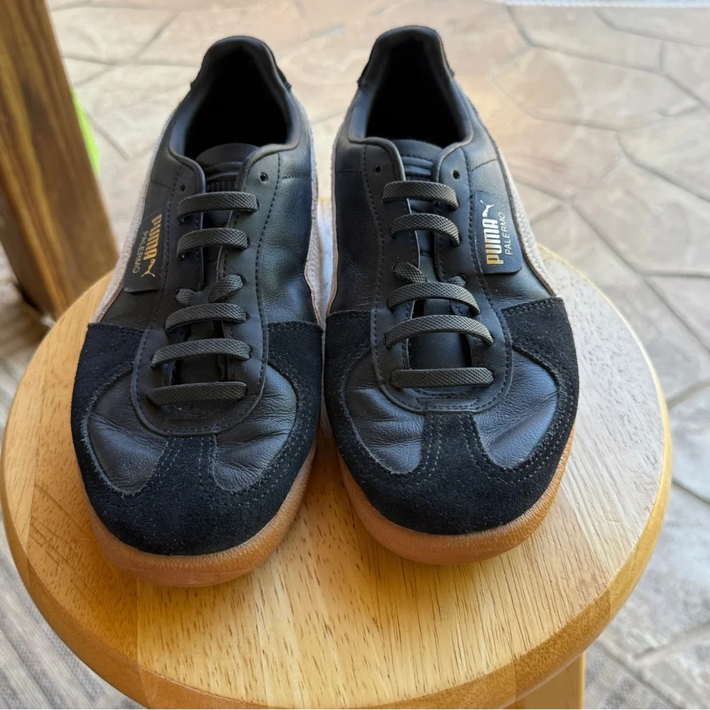 Puma Palermo Black &‎ White Leather Sneakers with Gum Sole